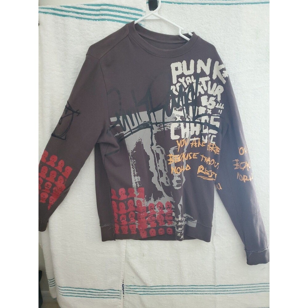 Collectible Unique Punk Royal Graffiti Motif Men's Fleece Hoodie Sweatshirt L